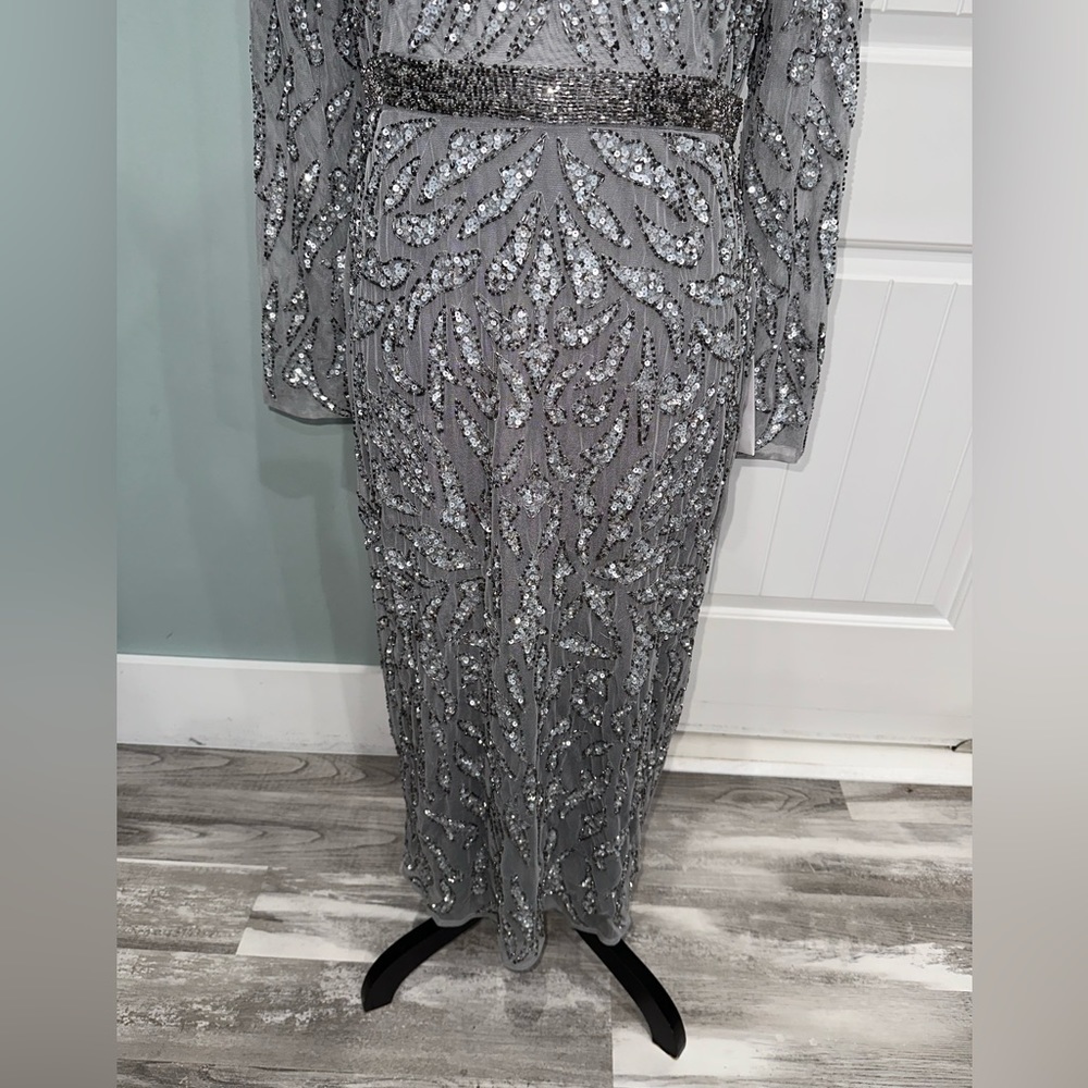 NWOT Mac Duggal Long Sleeve beaded sequins sheath midi cocktail dress size 10 - Picture 5 of 13